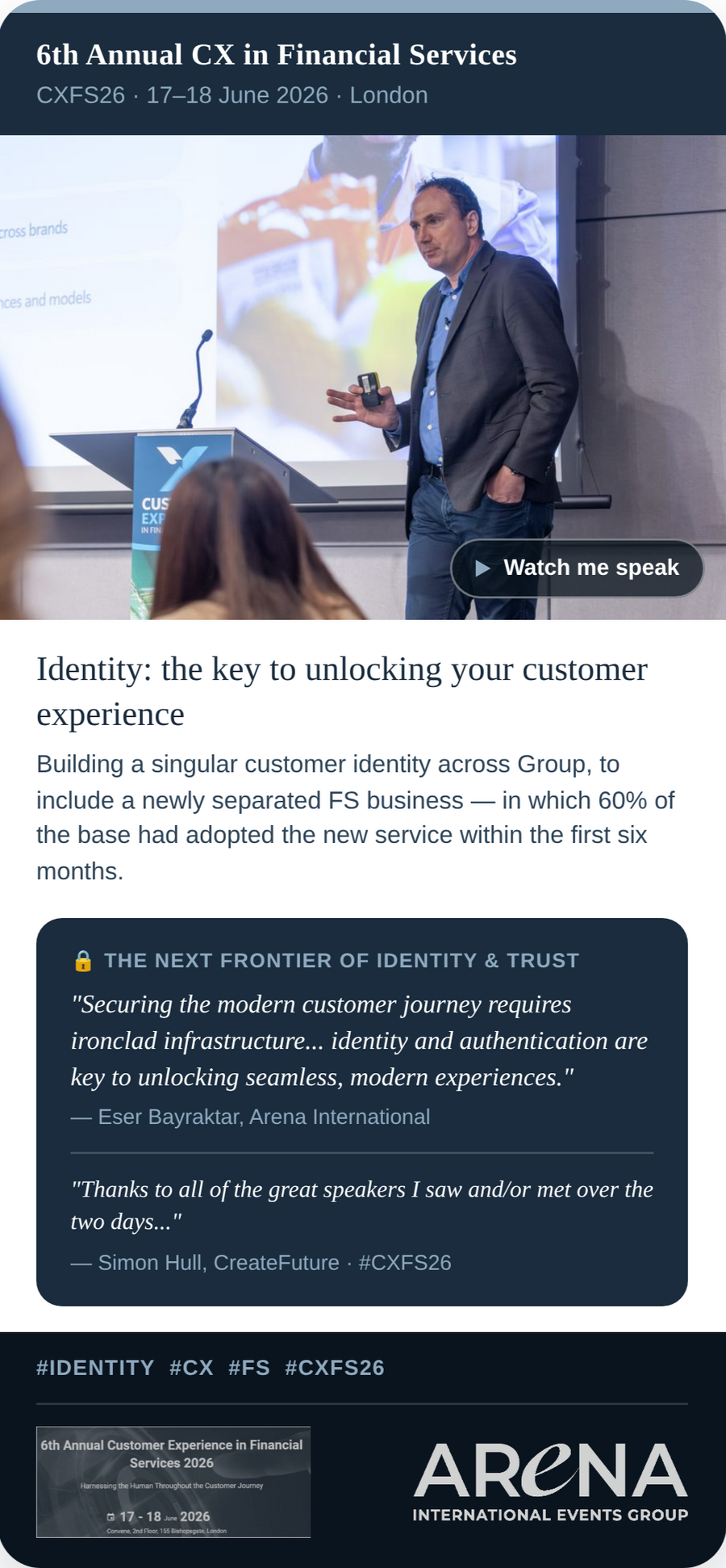Ian Finn speaking at Customer Experience in Financial Services, 2026